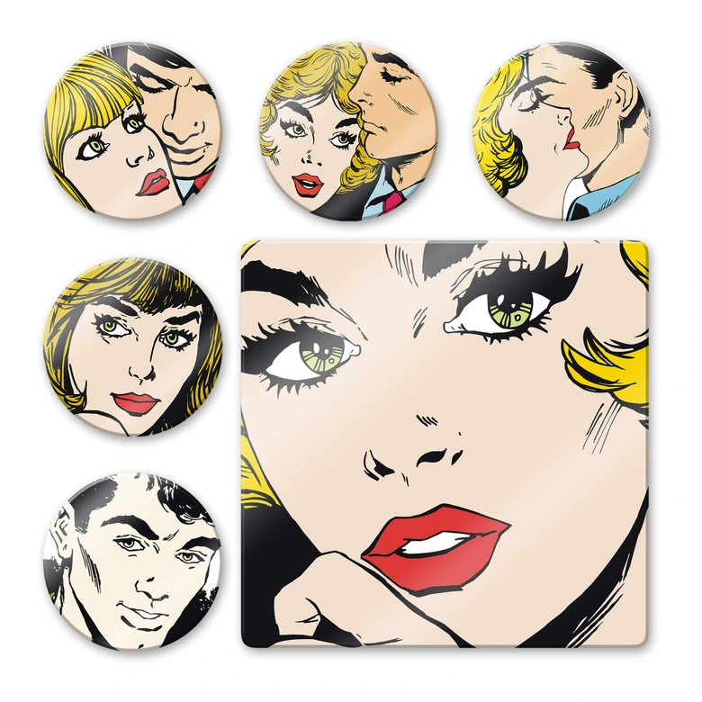 Glasbild Comic Set - rund 