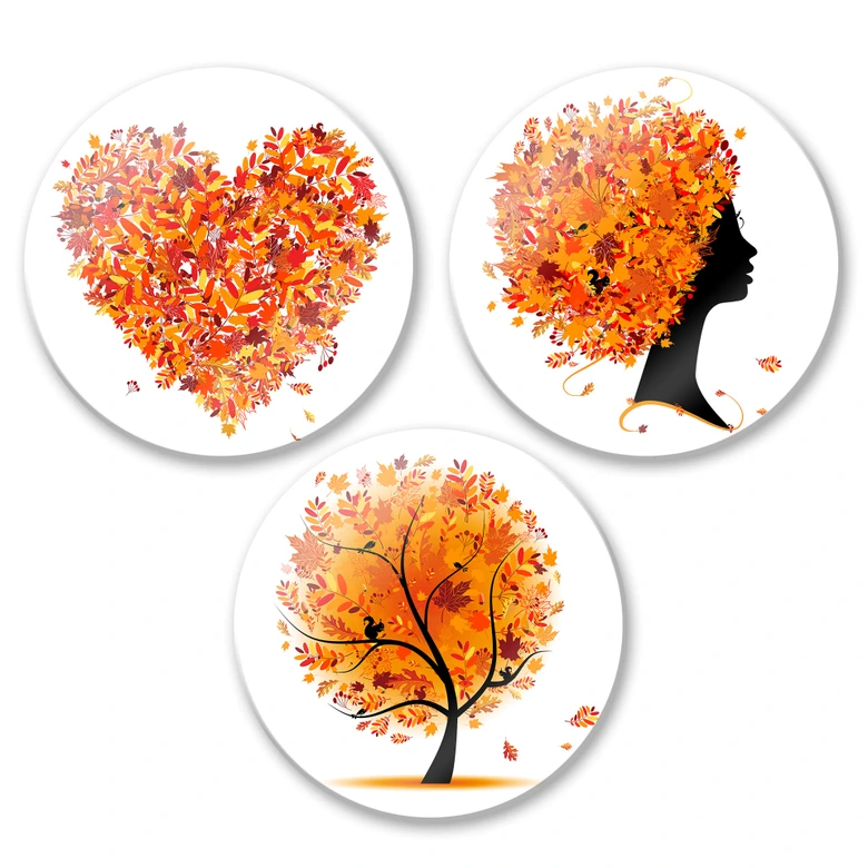 Autumn set Glass art - round  (3 parts) 