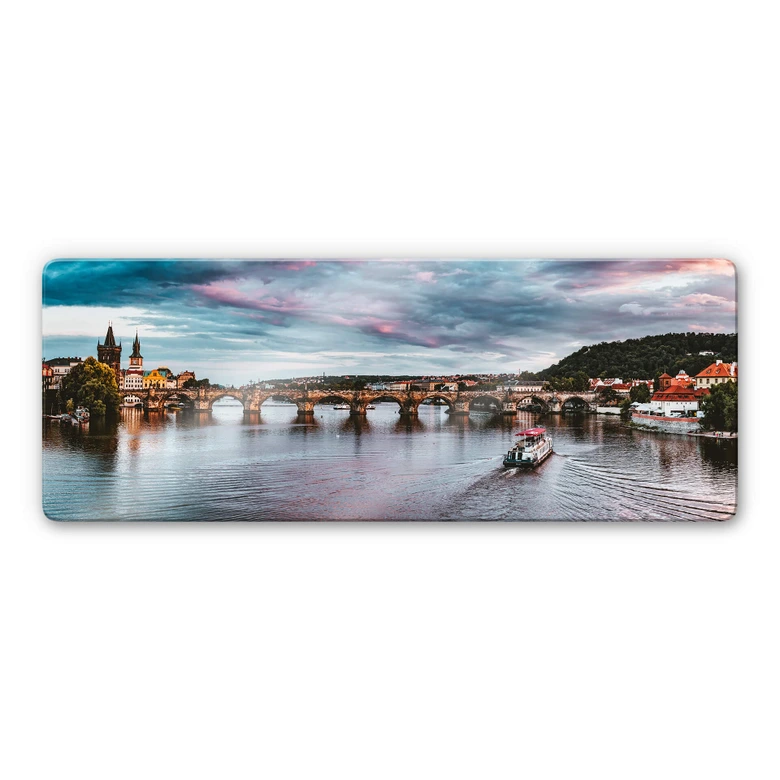 Glasbild Sonnenuntergang in Prag 