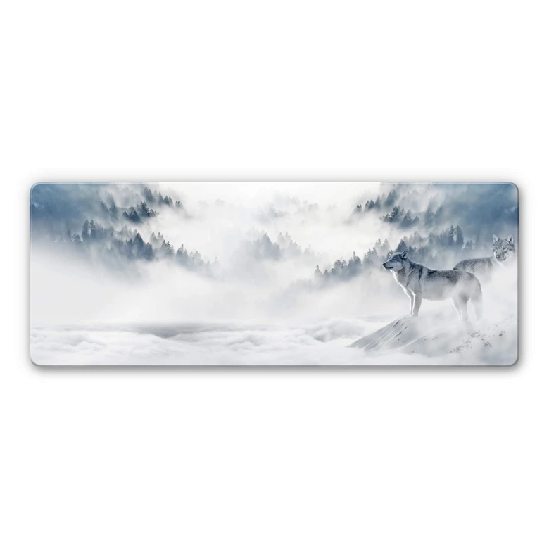 Glasbild - Wölfe im Schnee - Panorama 