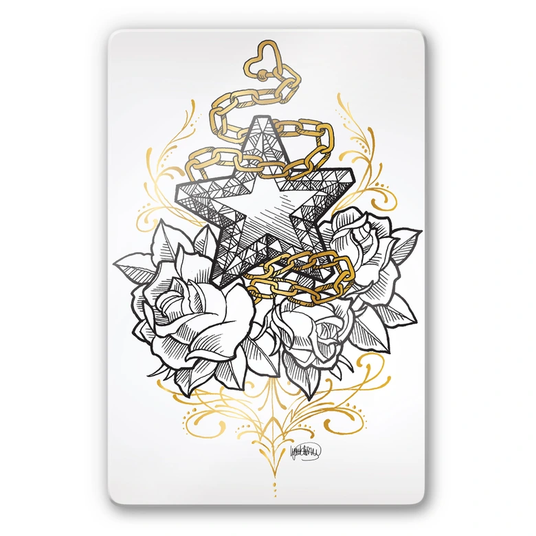 Tableau en verre - LA Ink - Étoile sur roses 