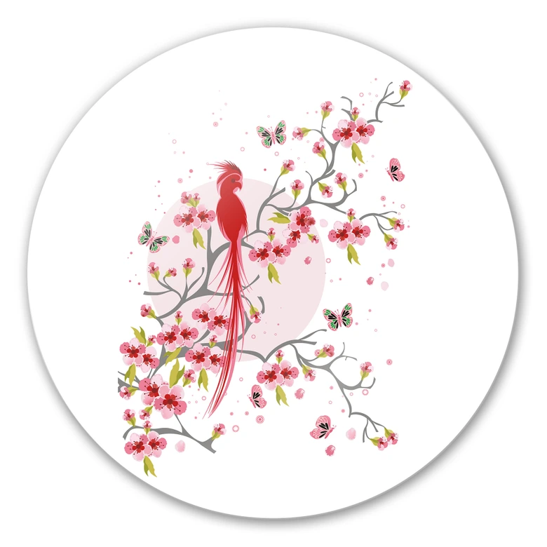 Paradise bird Glass art - round 