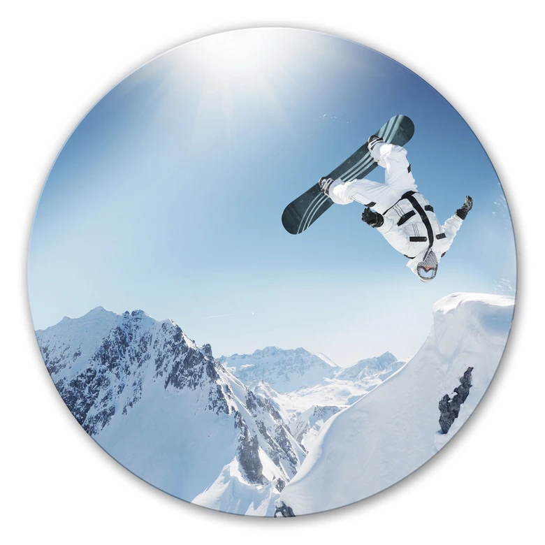 Glasbild Snowboarder - rund 