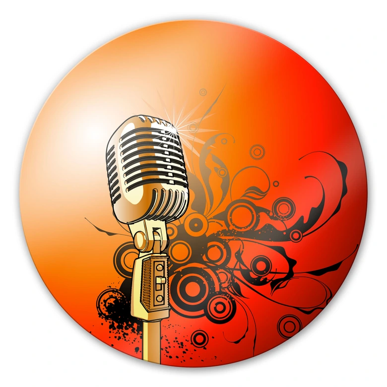 Tableau en verre - Microphone rétro - Rond 