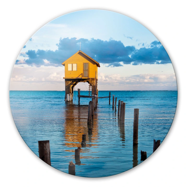 Glasbild Haus auf dem Meer - rund 