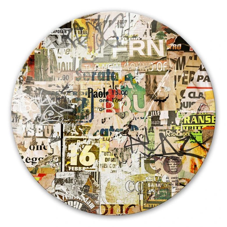 Glasbild Abgerissene Poster - rund 