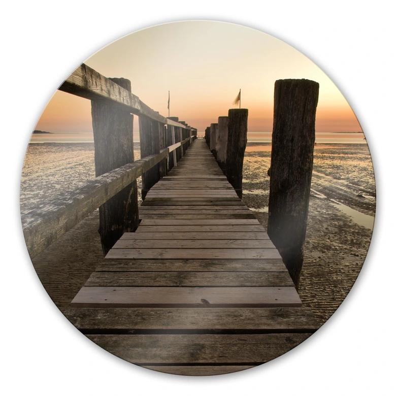 Glasbild Steg im Wattenmeer - rund 