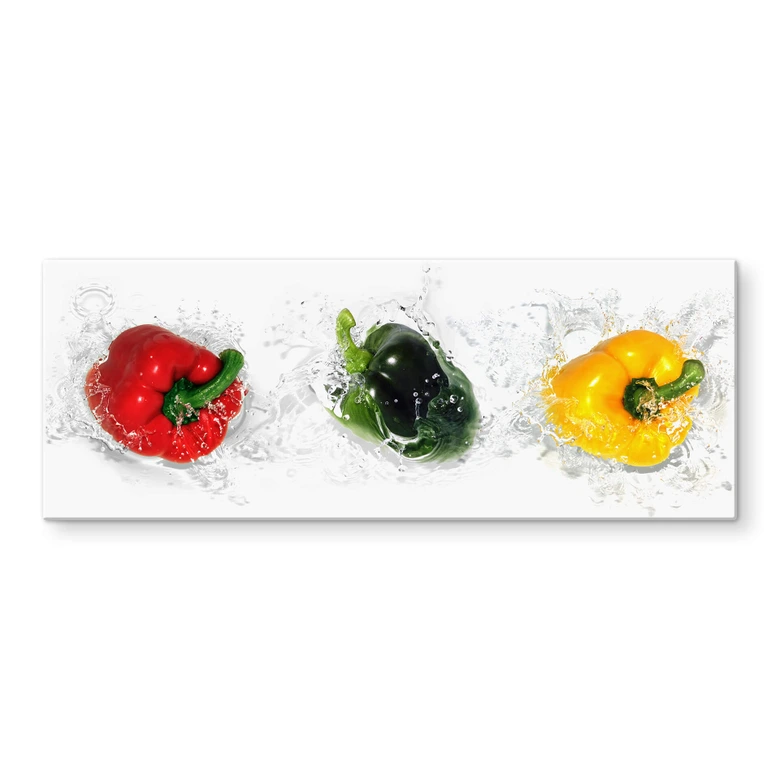 Splashing Paprika Glass art - panorama 