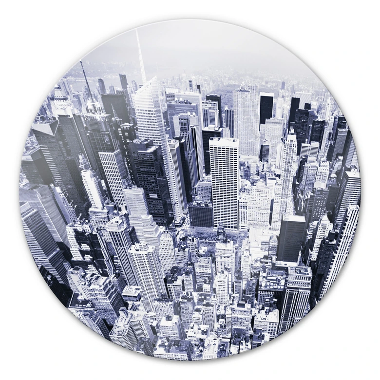Glasbild Manhattan Luftbild - rund 