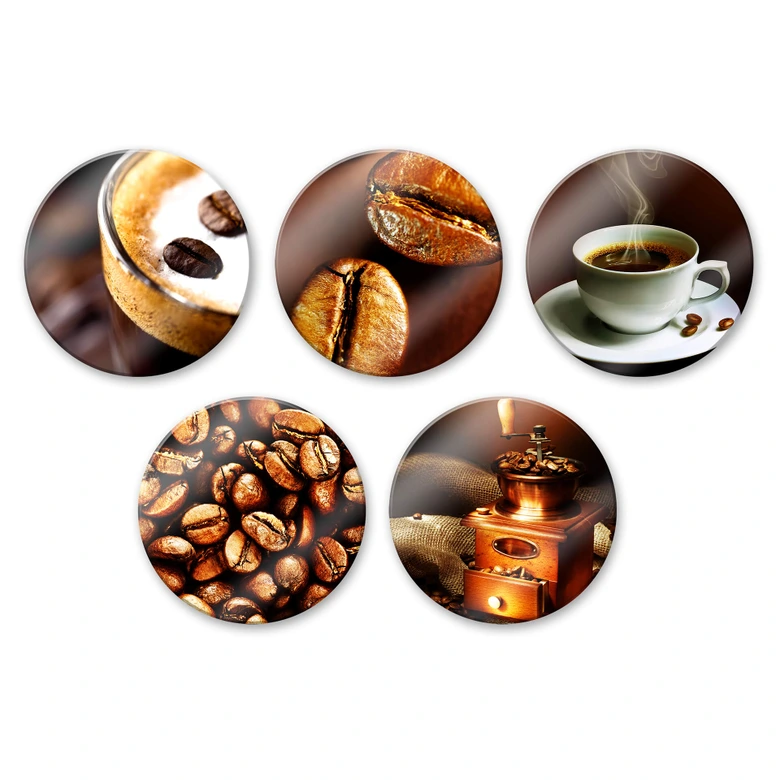 Glasbild Coffee Set (5-teilig) - rund 