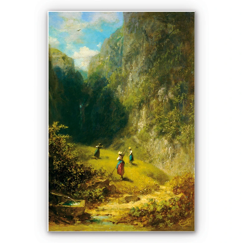 Wandbild Spitzweg - Heuernte im Hochgebirge 