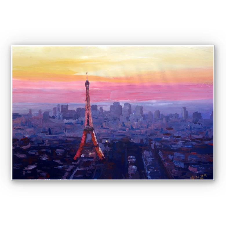 Wandbild Bleichner - Pariser Eiffelturm in der Abenddämmerung 