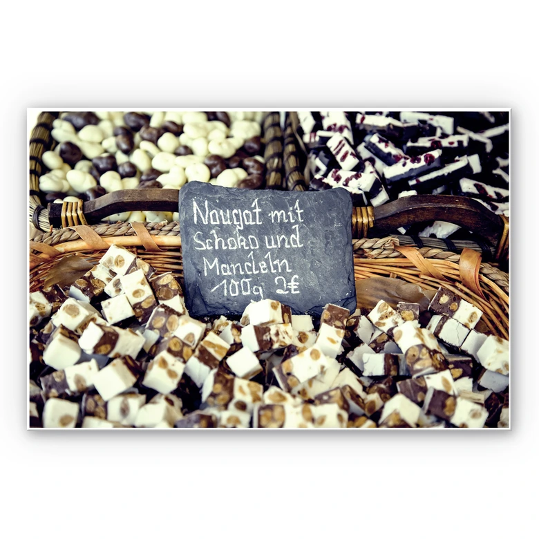 Wandbild Nougat mit Schokolade und Mandeln 