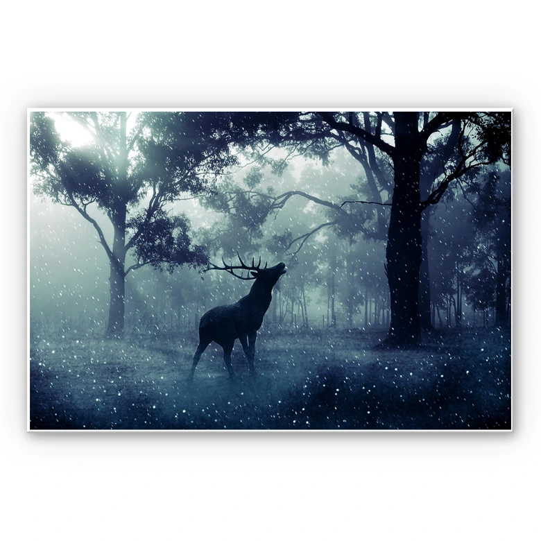 Wandbild Hirsch im Morgenwald 