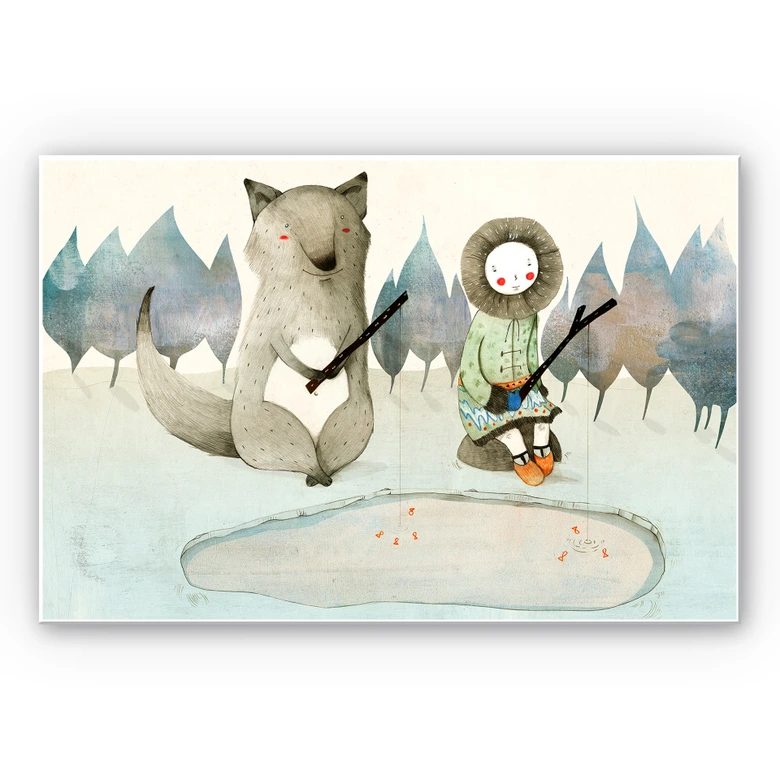 Wandbild Loske - Das kleine Inuitmädchen und der Wolf 