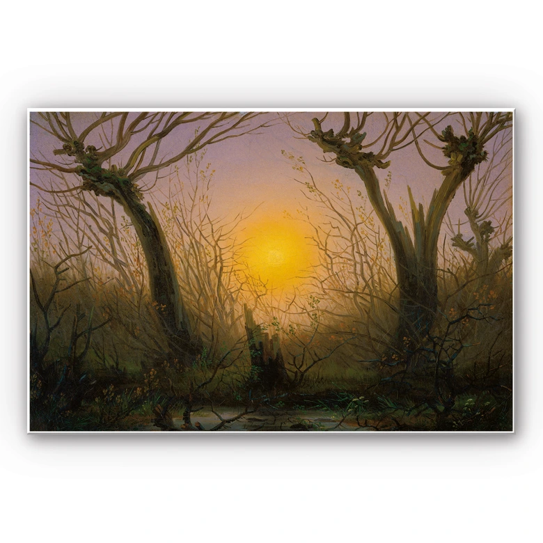 Wandbild Friedrich - Waldlandschaft bei tiefstehender Sonne 