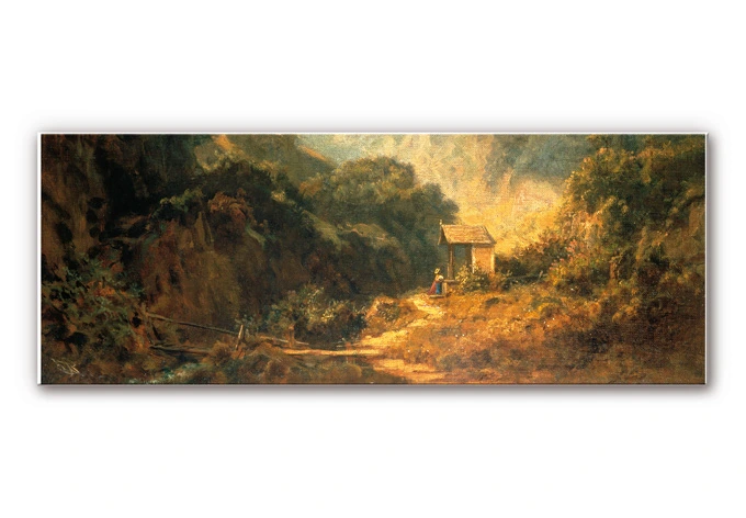 Wandbild Spitzweg - Felsental mit Kapelle - Panorama 