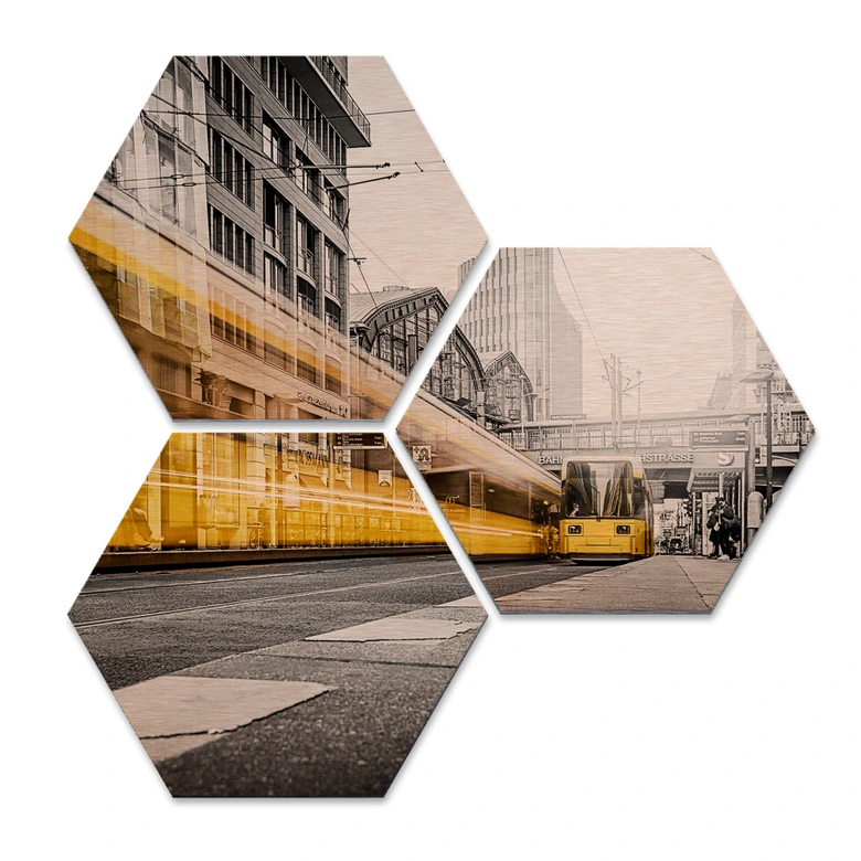Hexagon - Alu-Dibond-Kupfereffekt - Berlin Friedrichstrasse 02 (3er Set) 