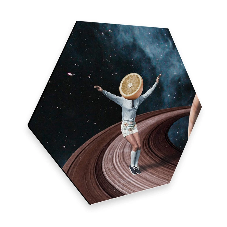 Hexagon - Alu-Dibond Léon - Jumping oranges in my head 