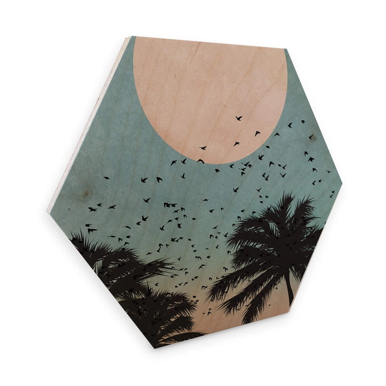 Hexagon - Holz Birke-Furnier - Kubistika - Sonnenuntergang 