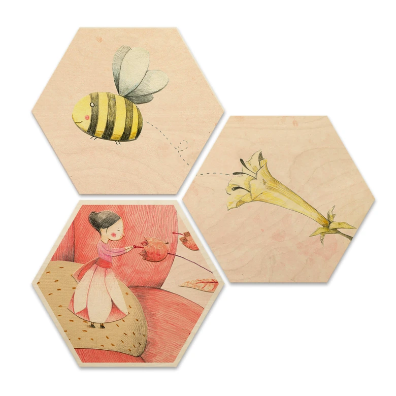 Hexagon - Holz Birke-Furnier - Loske - Däumelinchen (3er Set) 
