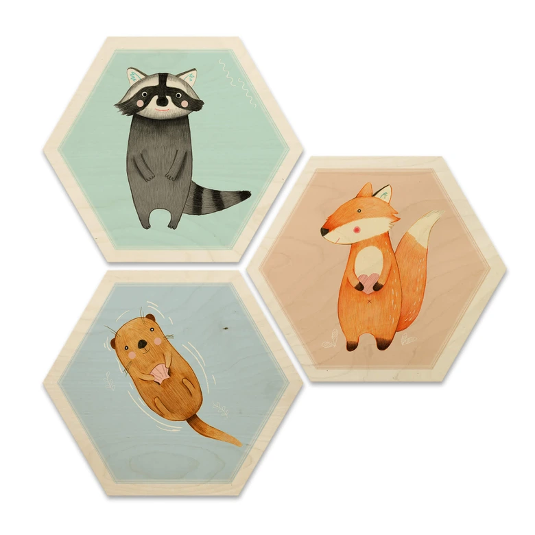 Hexagon - Holz Birke-Furnier - Loske - Die wilden Drei (3er Set) 