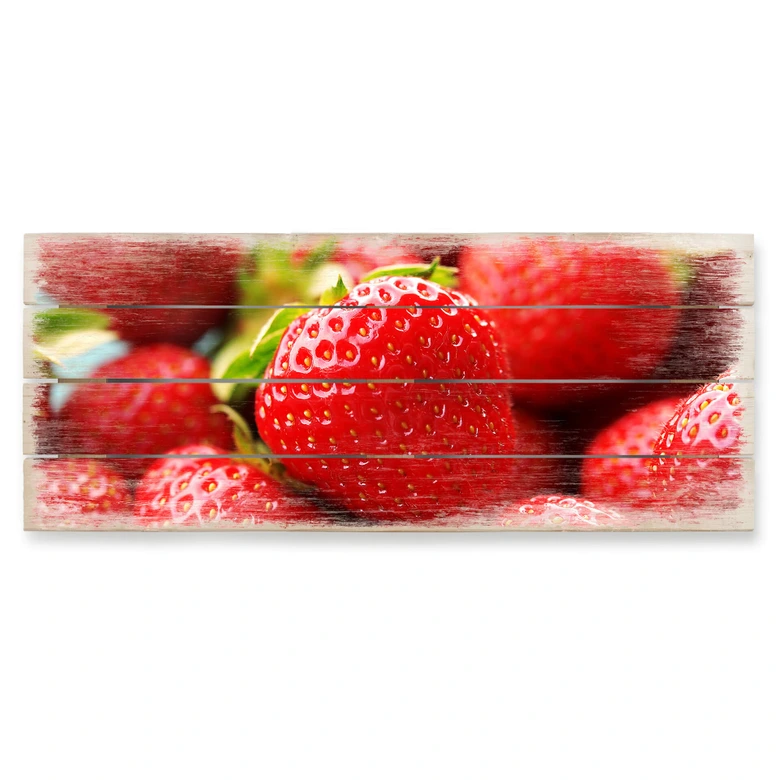 Holzbild Erdbeeren aus dem Garten - Panorama 