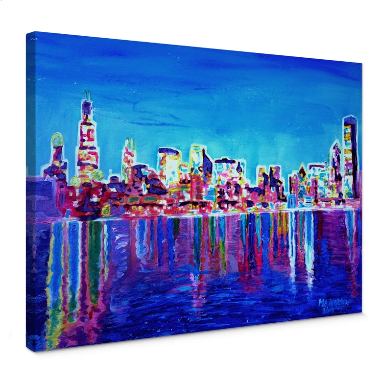 Leinwandbild Bleichner - Chicago im Neonschimmer 