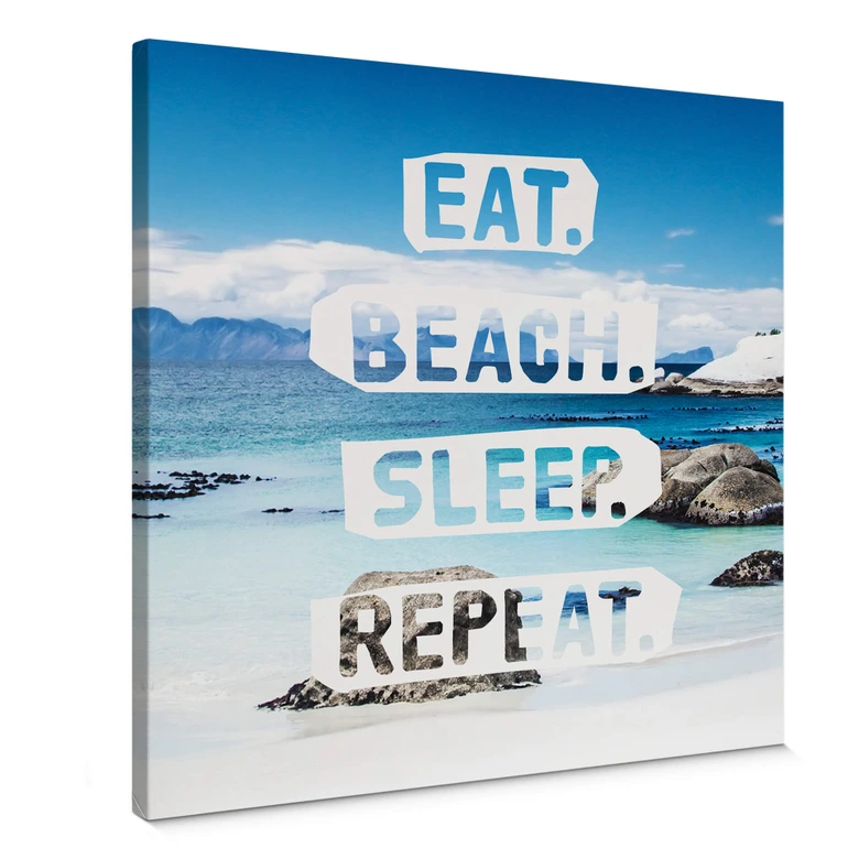 Obraz na płótnie Eat. Plaża. Spać. Powtarzać. - kwadrat 