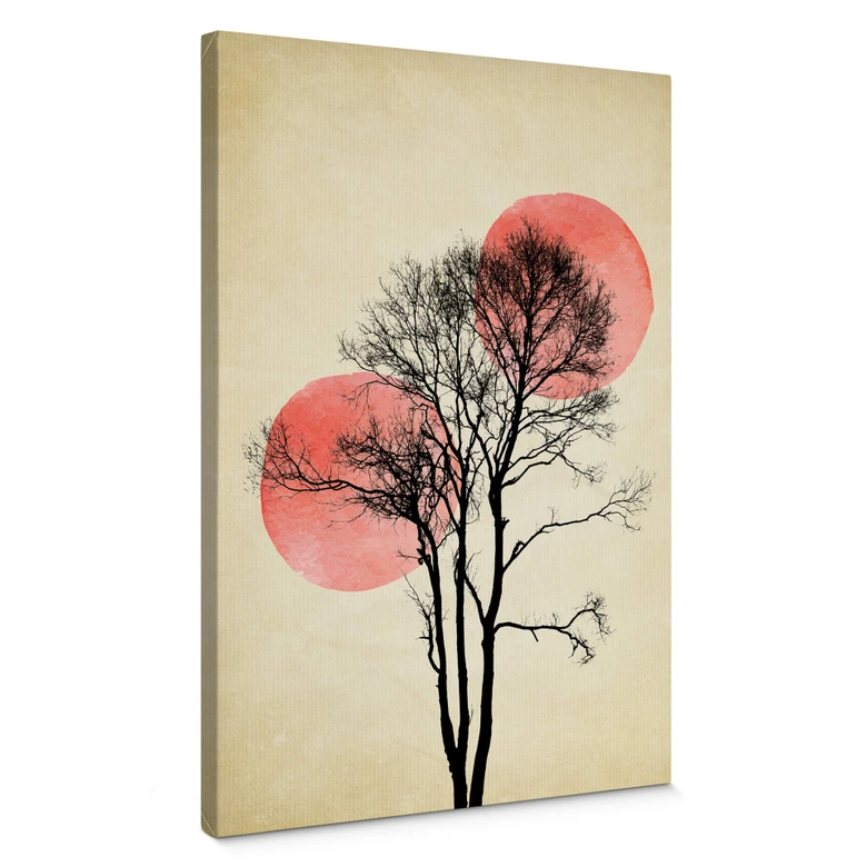 Leinwandbild Kubistika - Sonne und Mond hinter dem Baum 