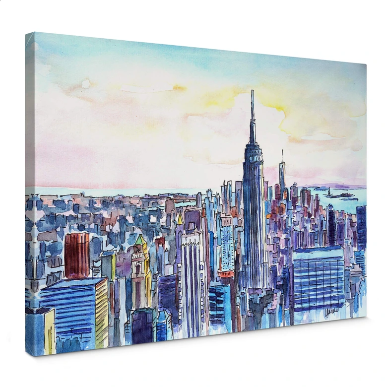 Tableau sur toile Bleichner - Manhattan Skyline - Aquarelle 