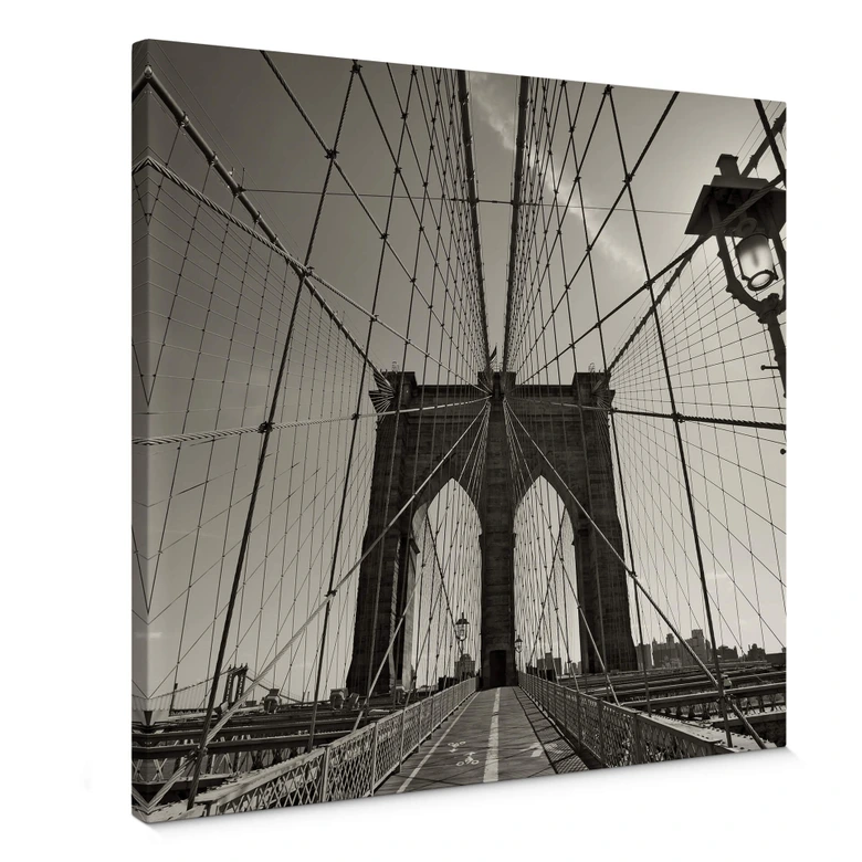Canvas Brooklyn Bridge in Perspectief - vierkant 