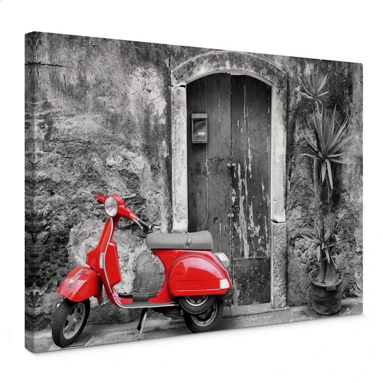 Canvastavla Red Scooter svartvitt 