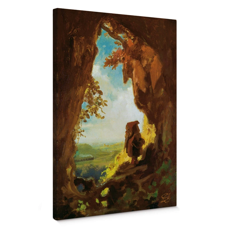 Leinwandbild Spitzweg -  Gnom, Eisenbahn betrachtend 