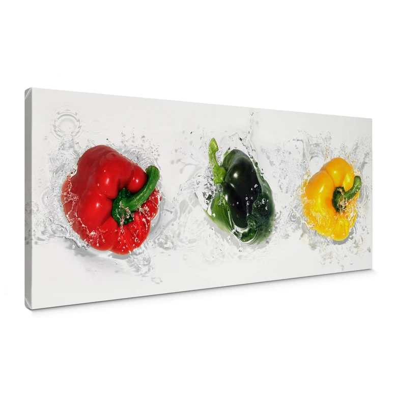 Canvastavla Splashing Paprika - Panorama 