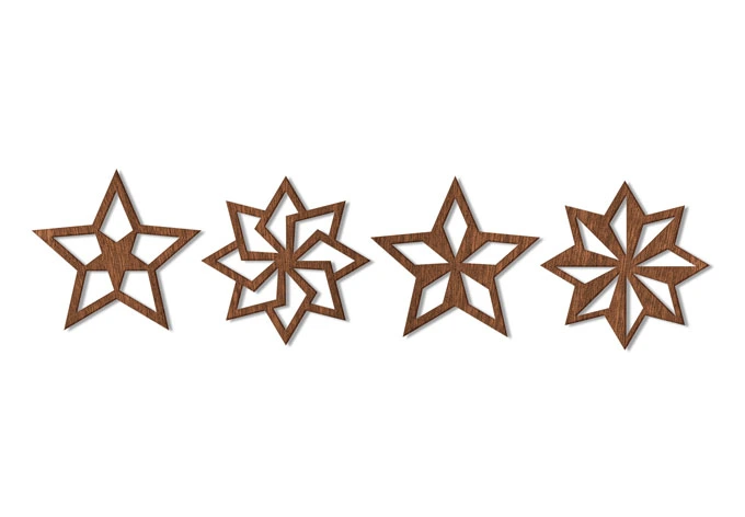 Holzkunst Mahagoni - Baumschmuck Sterne Geo (4-teilig) 