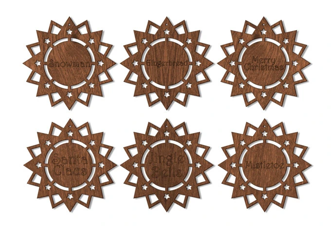 Décoration en bois acajou - Poinsettia (6 pièces) 