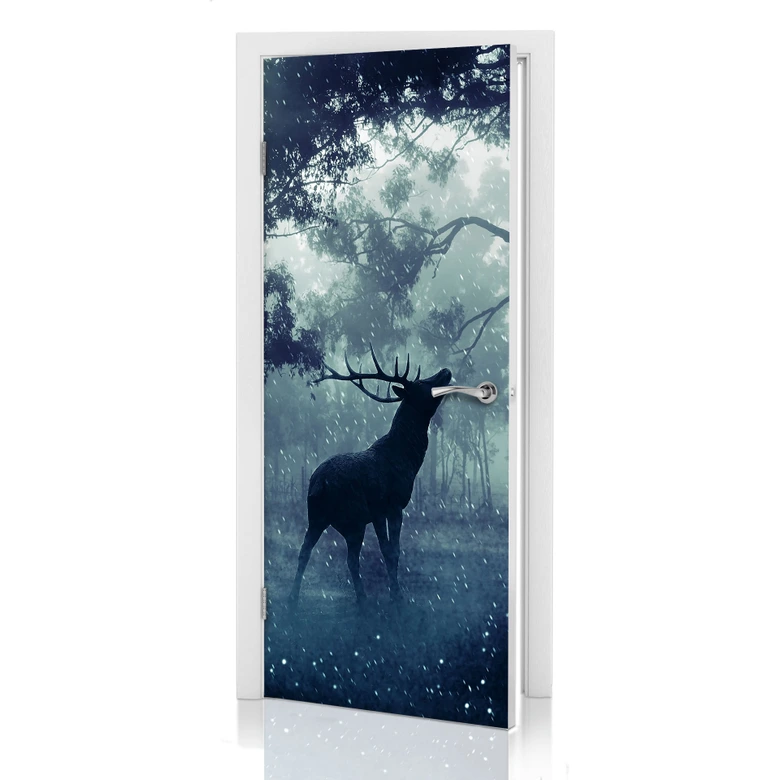 Puerta de diseño ciervo en el bosque matutino 91x200 cm 