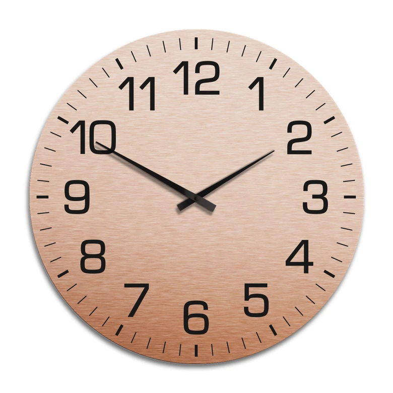 XXL Wanduhr Alu Dibond Kupfereffekt - Klassisch mit Minutenanzeige Ø 70 cm 