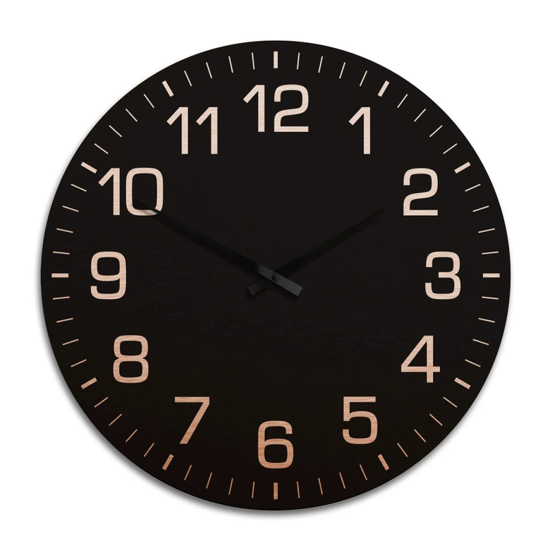 Horloge murale XXL en Alu-Dibond - Cuivrée - Classique noire avec minutes Ø 70 cm 