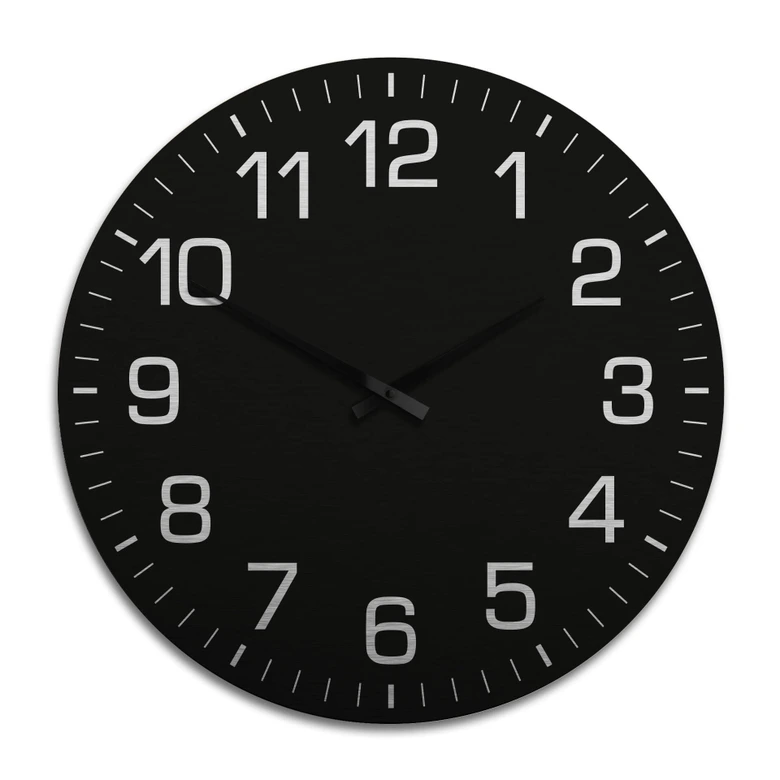 XXL Wanduhr Alu Dibond Silbereffekt - Klassisch mit Minutenanzeige - negativ Ø 70 cm 