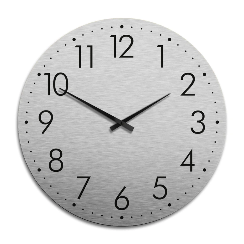XXL Wanduhr Alu Dibond Silbereffekt - Modern mit Minutenanzeige Ø 70 cm 
