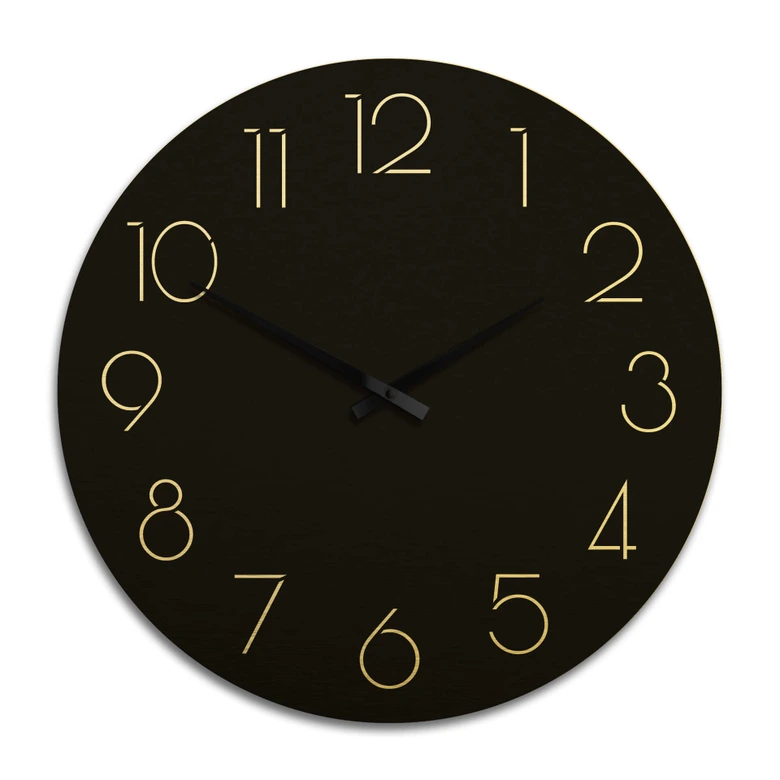 Horloge murale XXL en Alu-Dibond - Dorée - Moderne noire avec chiffres - Ø 70 cm 