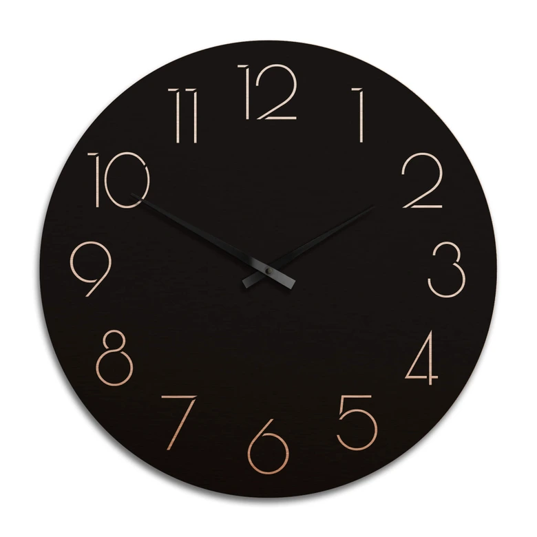 Horloge murale XXL en Alu-Dibond - Cuivrée - Moderne noire avec chiffres - Ø 70 cm 