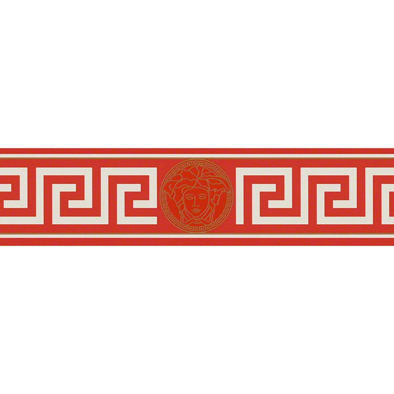 Versace wallpaper Bordüre Greek Borte Mäander metallic, rot, weiß 