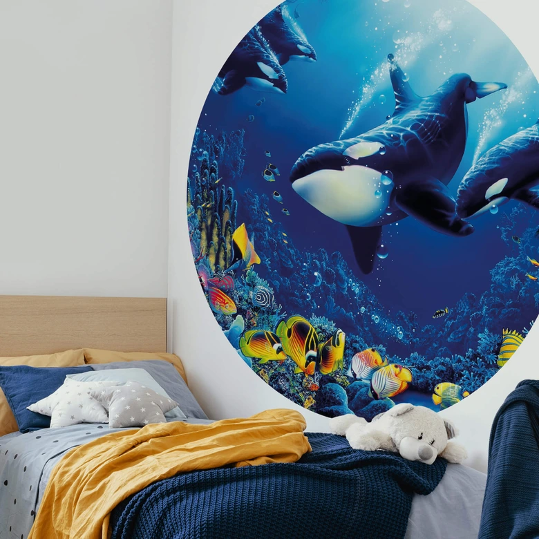 Fototapete Orcas Lebensfreude - Rund - Selbstklebend/Vlies 