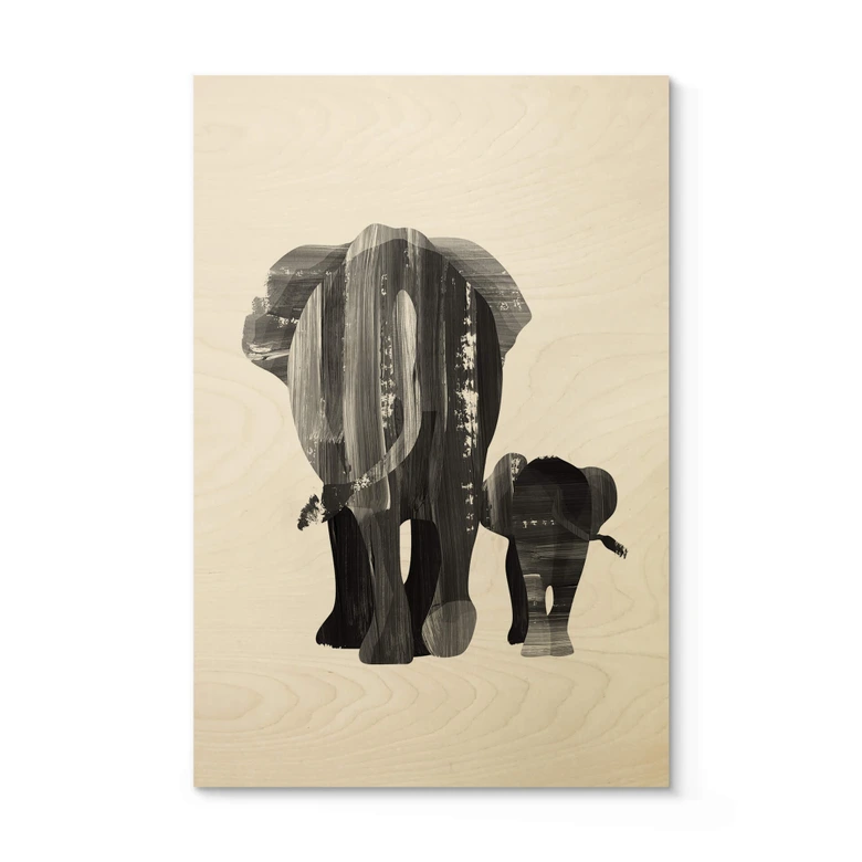 Holzbild Goed Blauw - Elefantenfamilie 