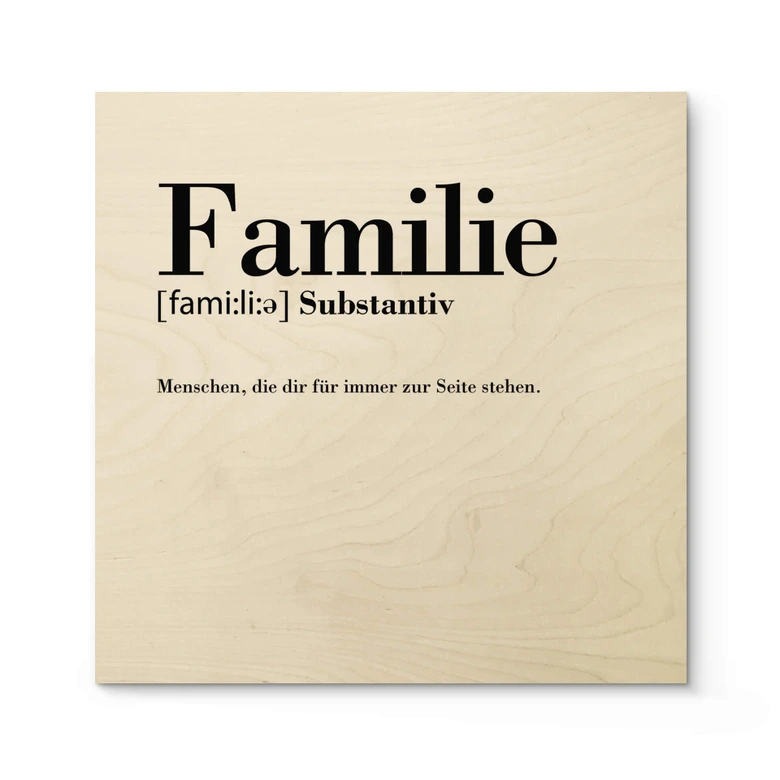 Holzbild Grammatik - Familie - Quadratisch 