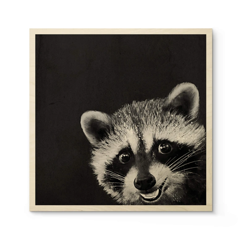Holzbild Graves - Racoon - Quadratisch 