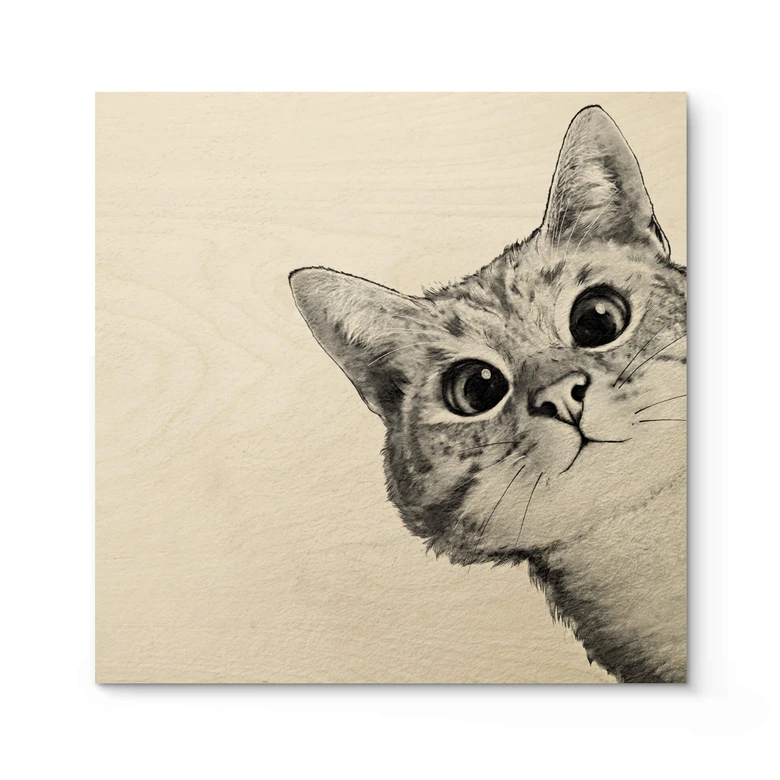 Tableau sur bois Graves - Chat sournois - Carré 